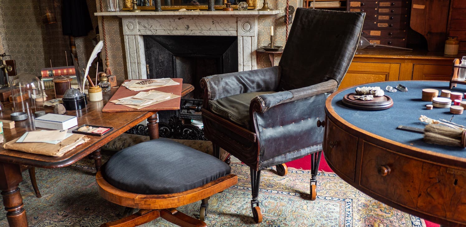 Darwin's study, view of his armchair and table